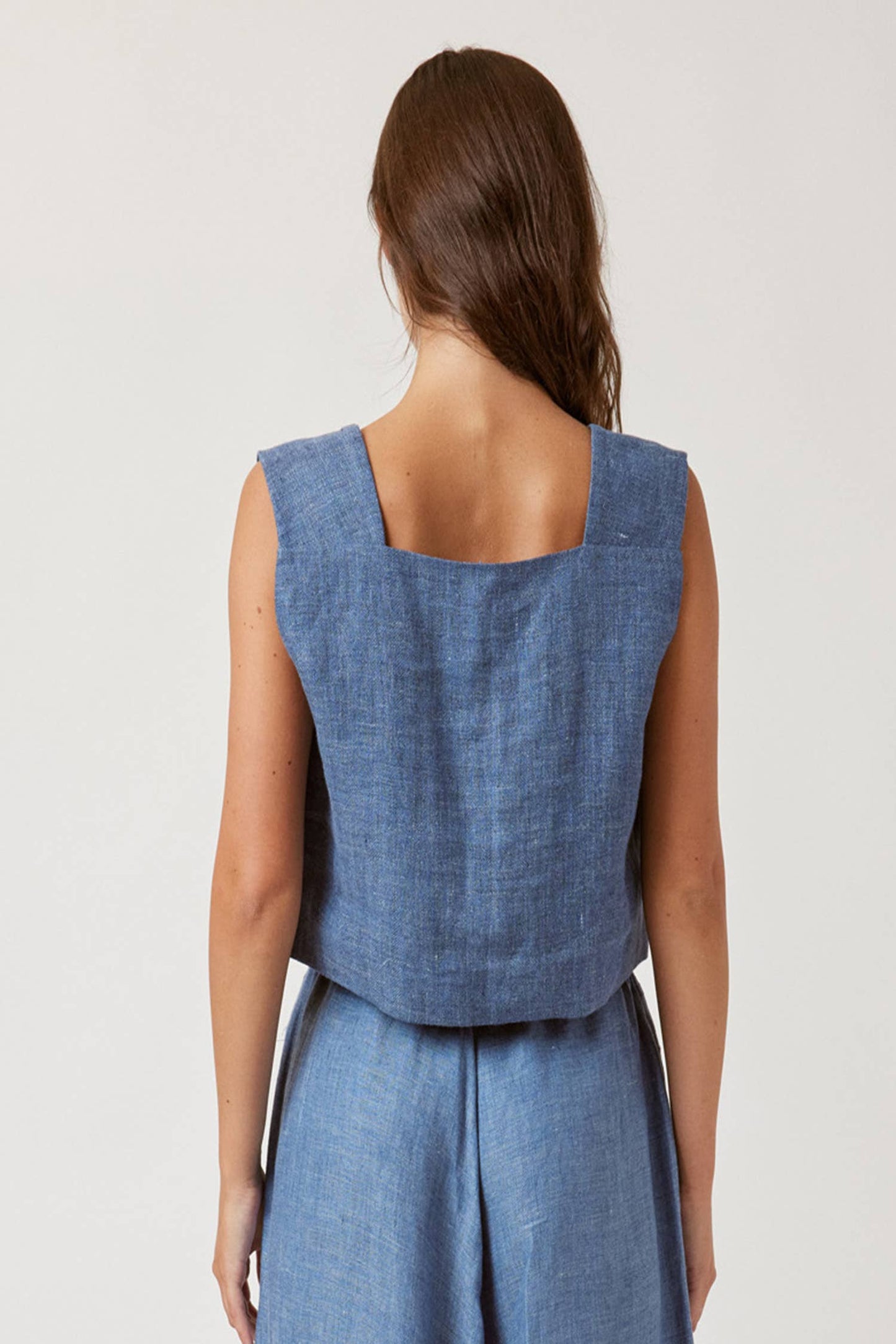 Boxed linen crop top / Denim blue / 100% Linen