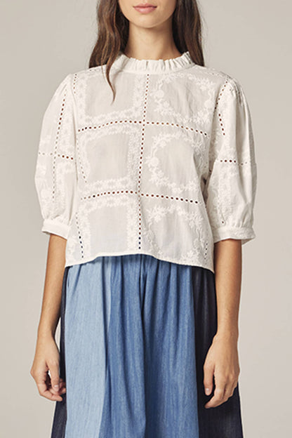Puff sleeve tie back top: White / Contemporary