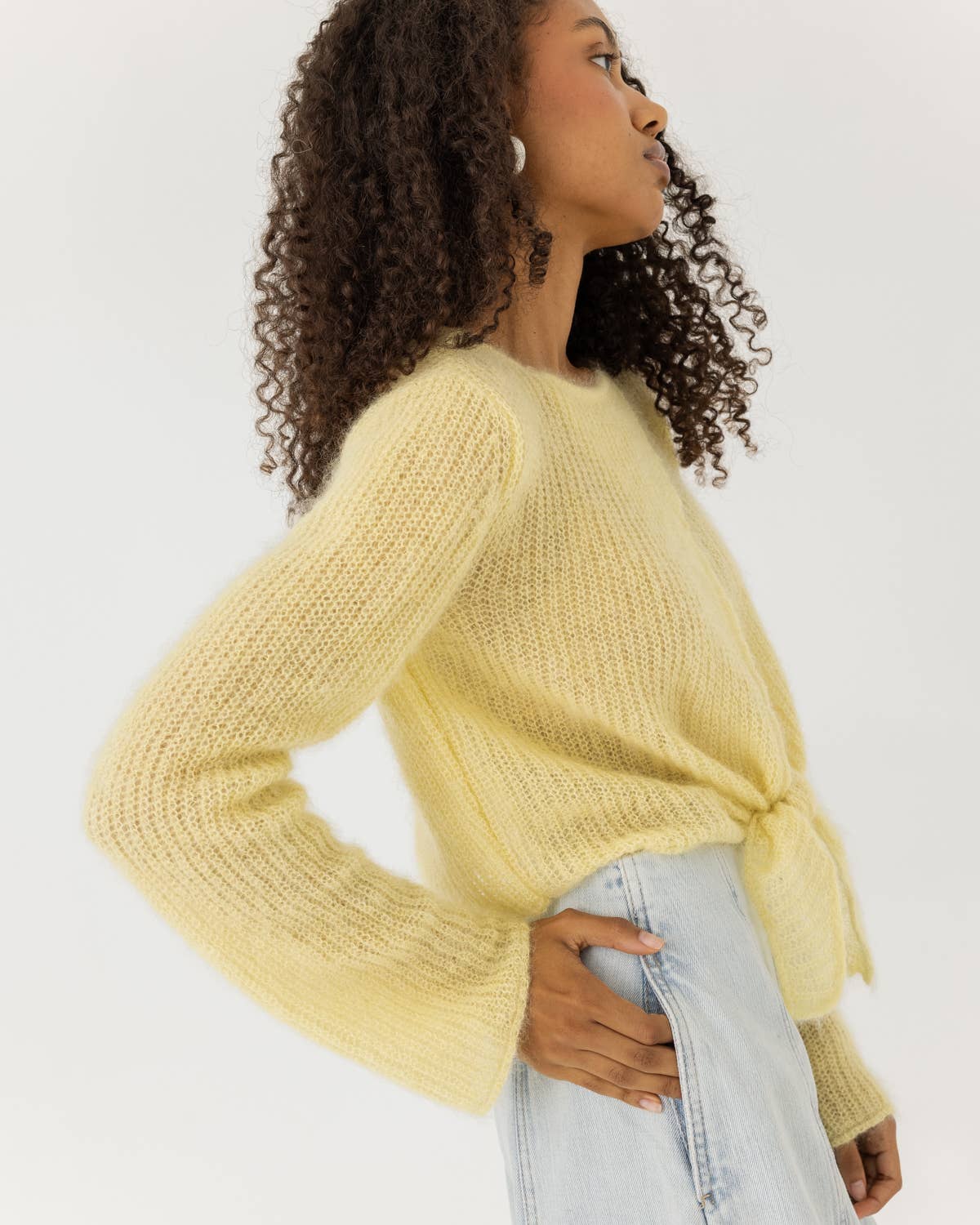 Skraistas: Butter Yellow Silk & Mohair Cropped Cardigan : Yellow