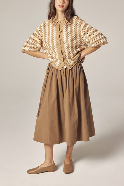 Hand knit crochet shirts: Khaki/Tan / Striped