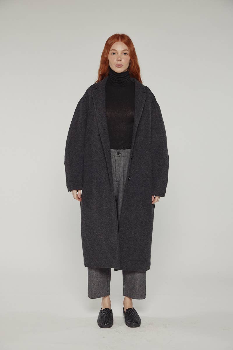 Cocoon sleeve maxi coat: Charcoal / Solid