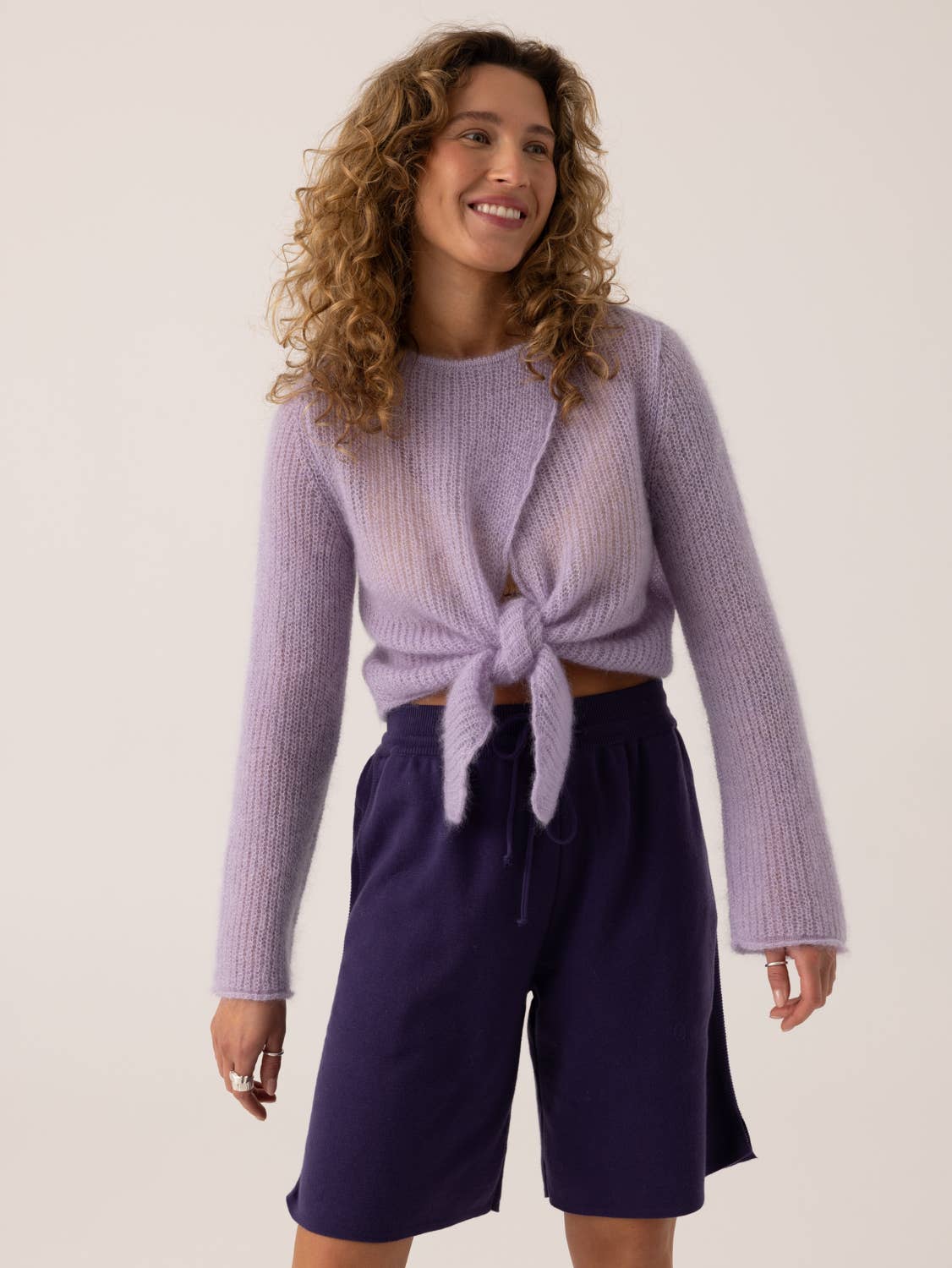 Skraistas: Lilac Silk & Mohair Cropped Cardigan : Lilac / S
