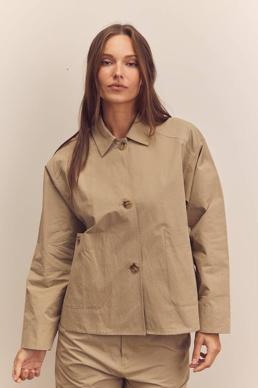 Button-down cotton worker jacket: Sage / Solid