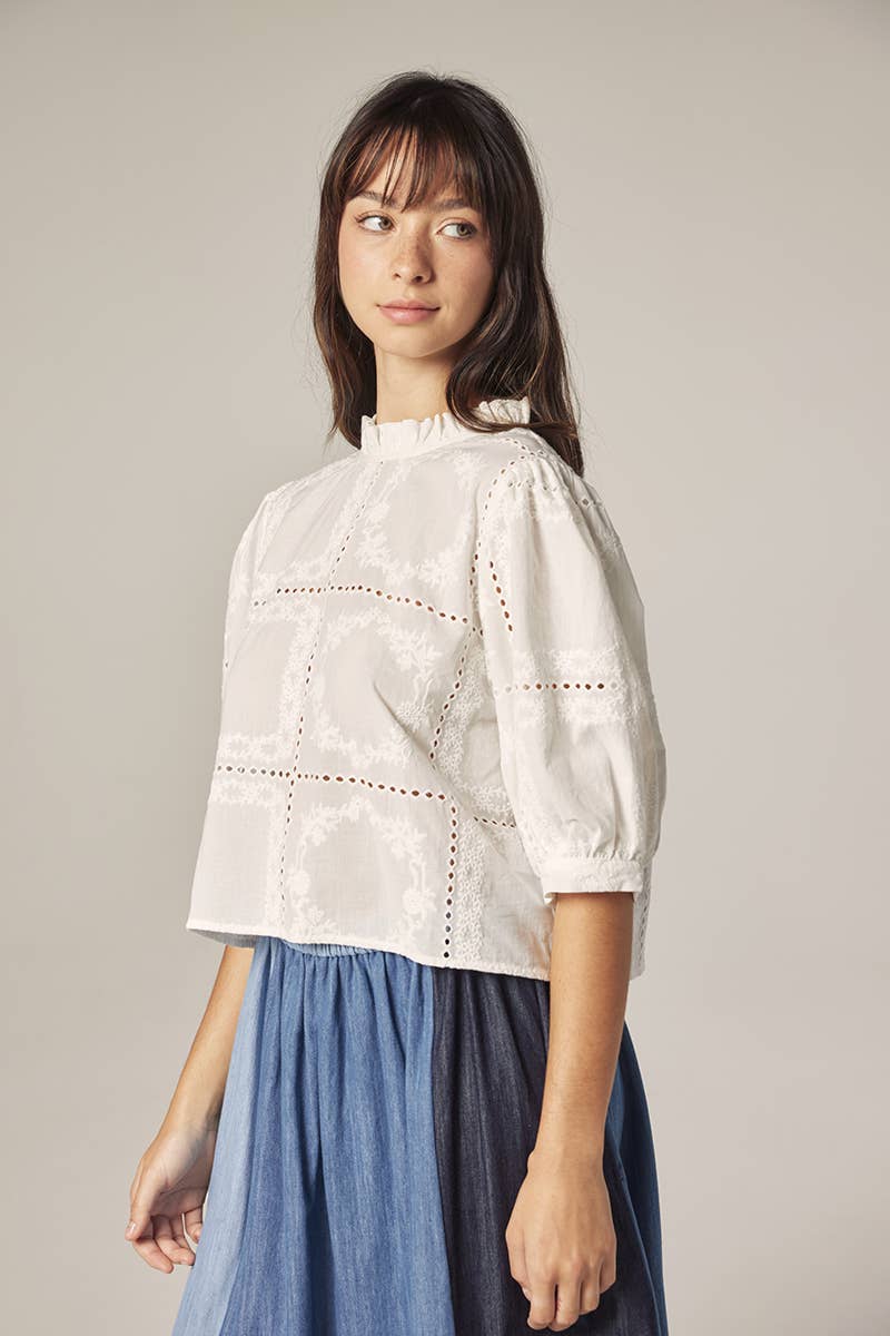 Puff sleeve tie back top: White / Contemporary