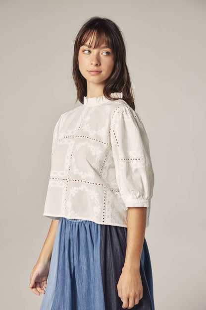 Puff sleeve tie back top: White / Contemporary