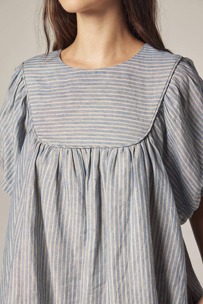 Yoke stripe dress: Lt Denim / Striped