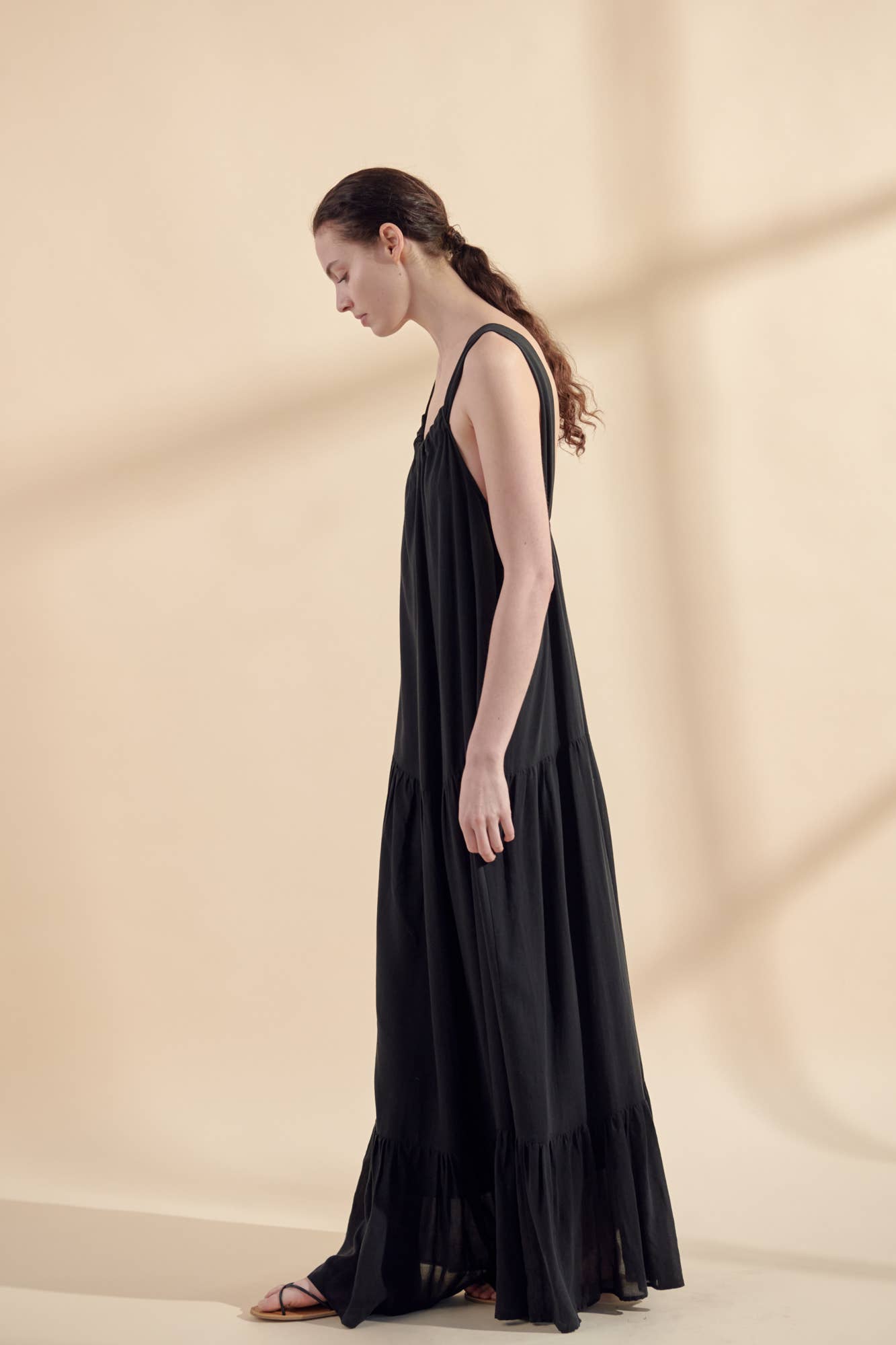 Tiered cami maxi dress: Black / 100% Tencel / Small
