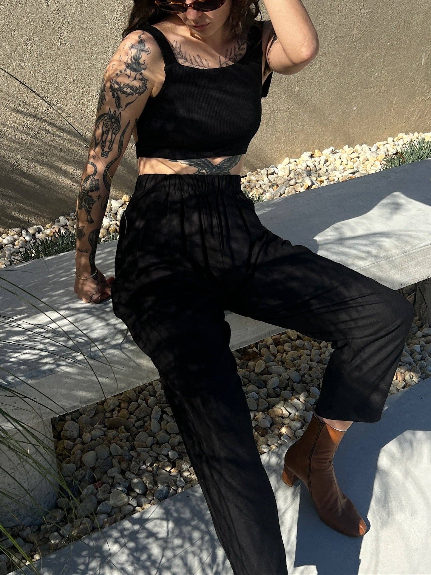 Lena Silk Herringbone Pant: Black / S