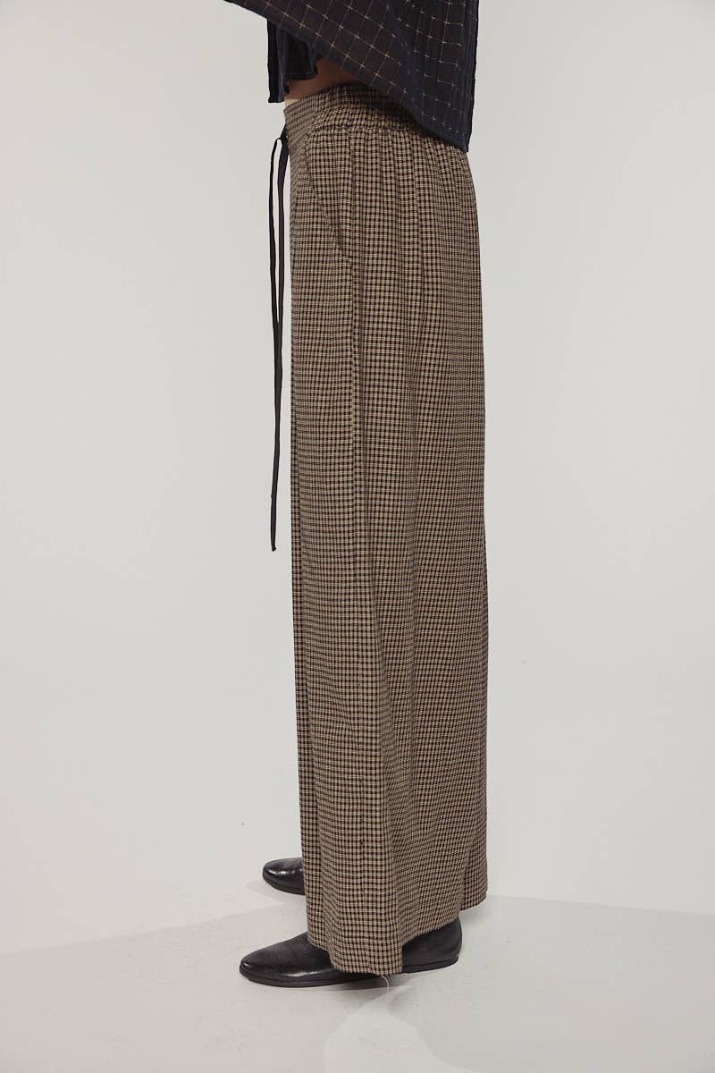 Wide leg straight pants: Black/Khaki / Checkered