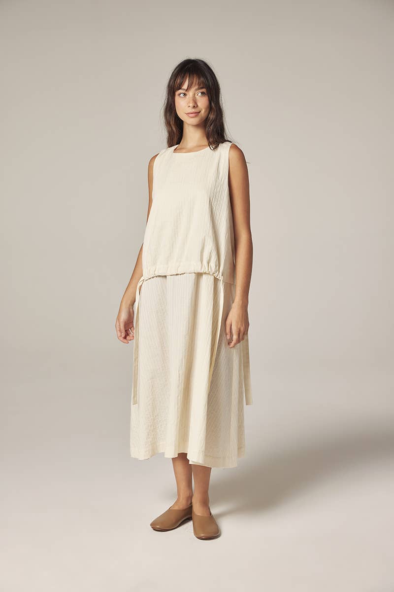 Waist tie midi dress: Ecro / Solid