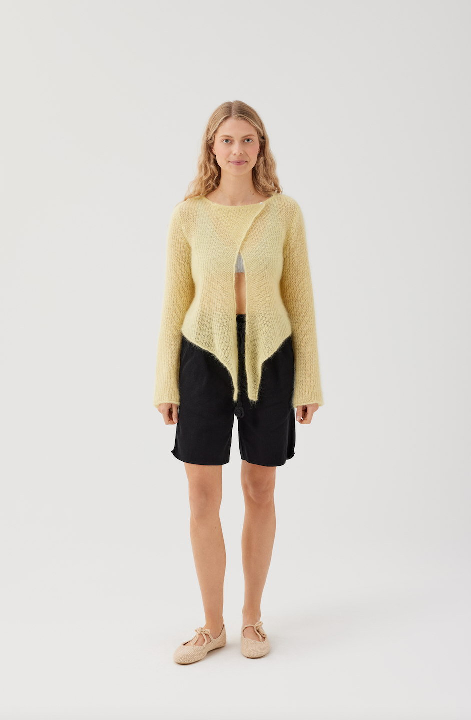 Skraistas: Butter Yellow Silk & Mohair Cropped Cardigan : Yellow