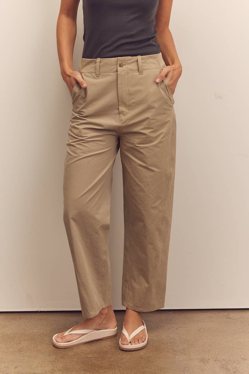 Mid-rise cotton trousers: Sage / Solid