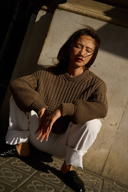 Delčia: 100% Cotton Earth Brown Sweater  : Brown / S