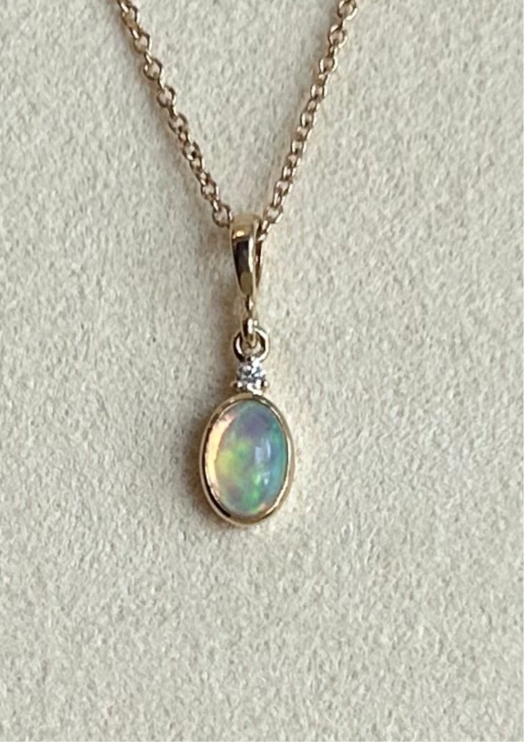 14K Pear Opal & Diamond Necklace