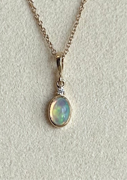 14K Pear Opal & Diamond Necklace