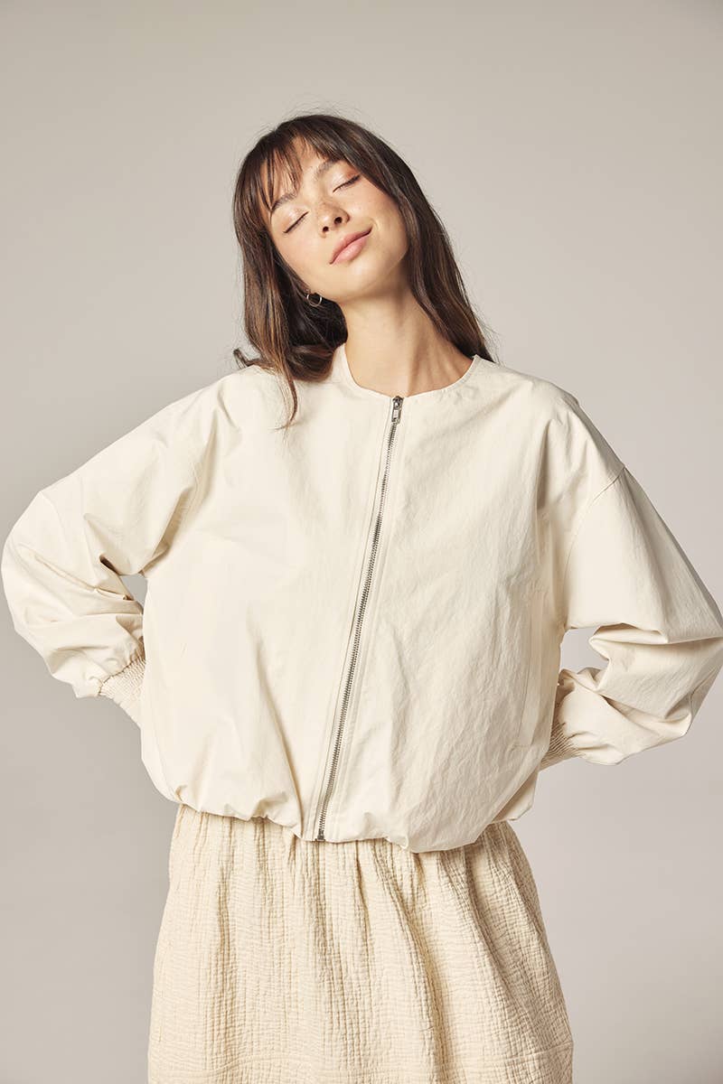 Smoked sleeve zip up jacket: Ecro / Solid