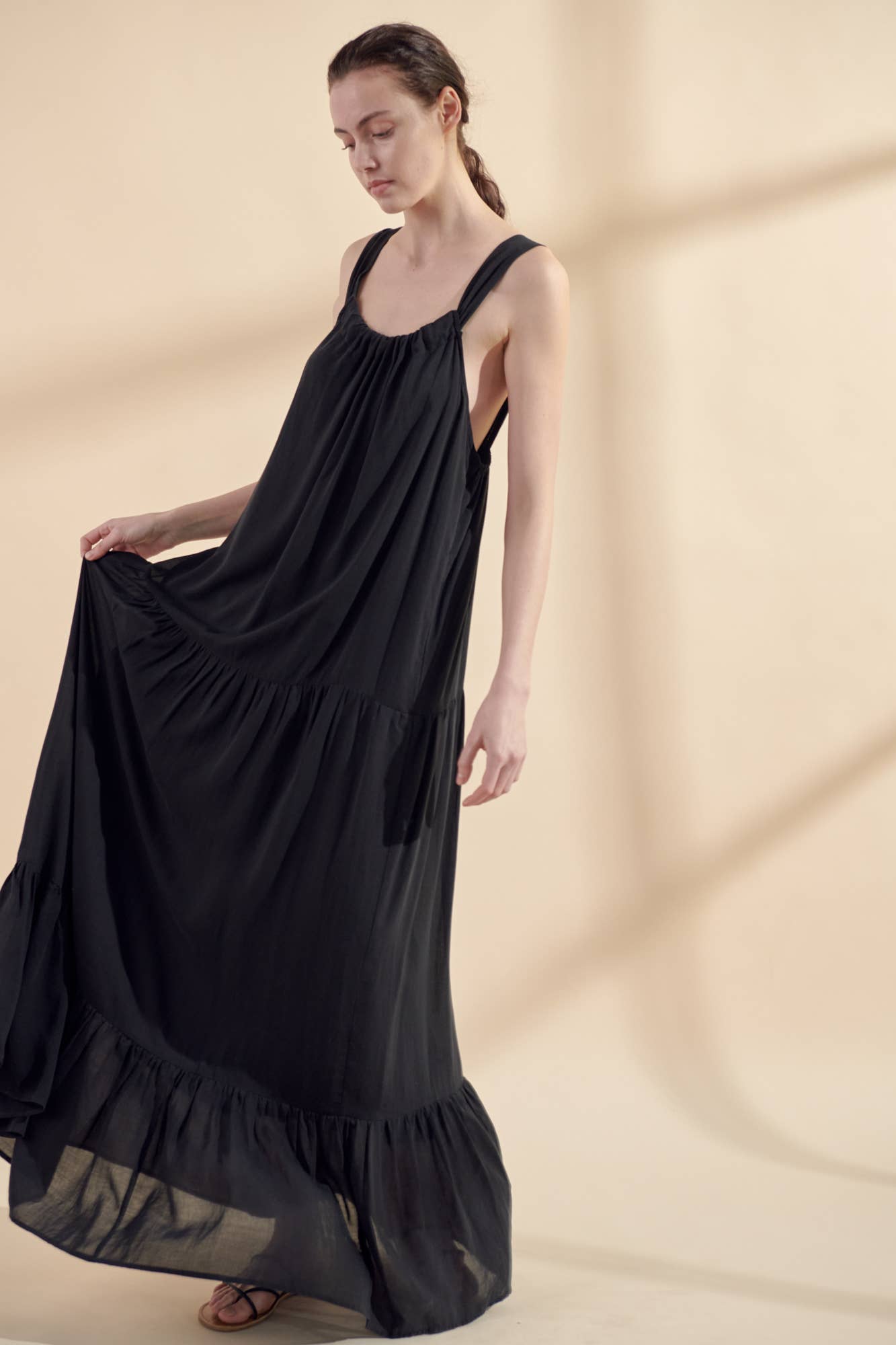 Tiered cami maxi dress: Black / 100% Tencel / Small