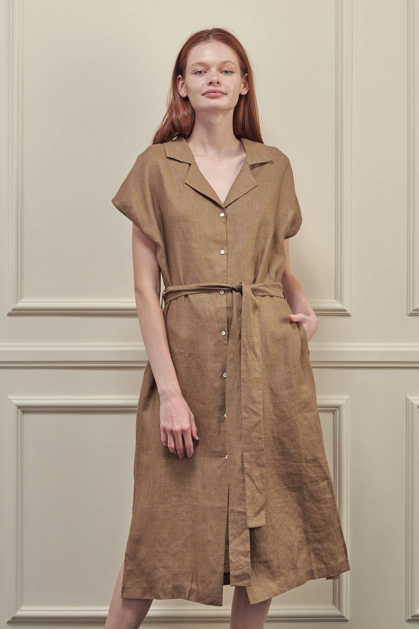 Button-down shirts dress: Mocha / 100% Linen