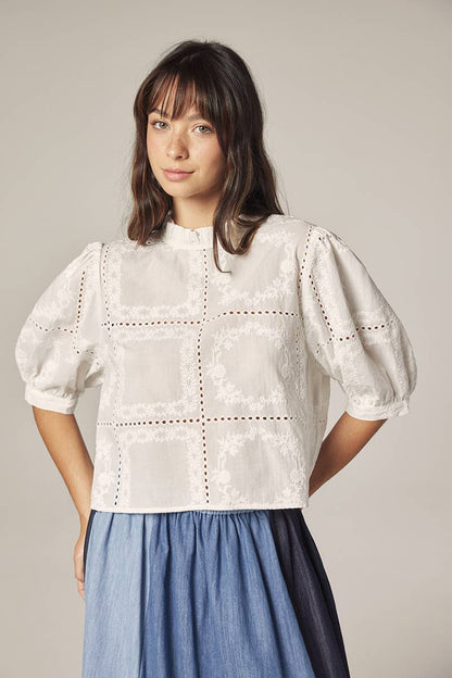 Puff sleeve tie back top: White / Contemporary