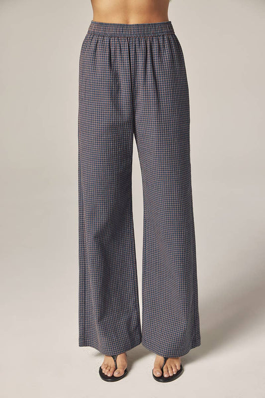 Elestic waist palazzo pants: Blue/Rust / Plaid