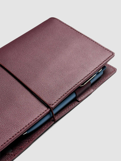 Genuine Leather Travel Notebook Cover | A5 Slim: Bordeaux