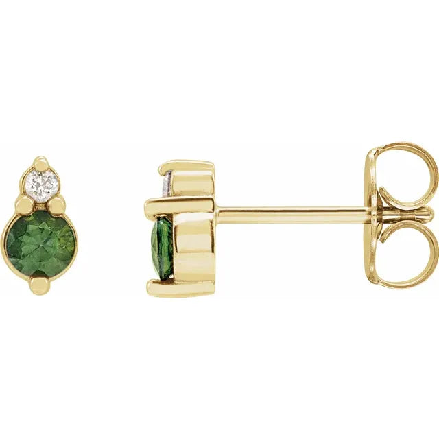 Round Green Sapphire & Diamond studs