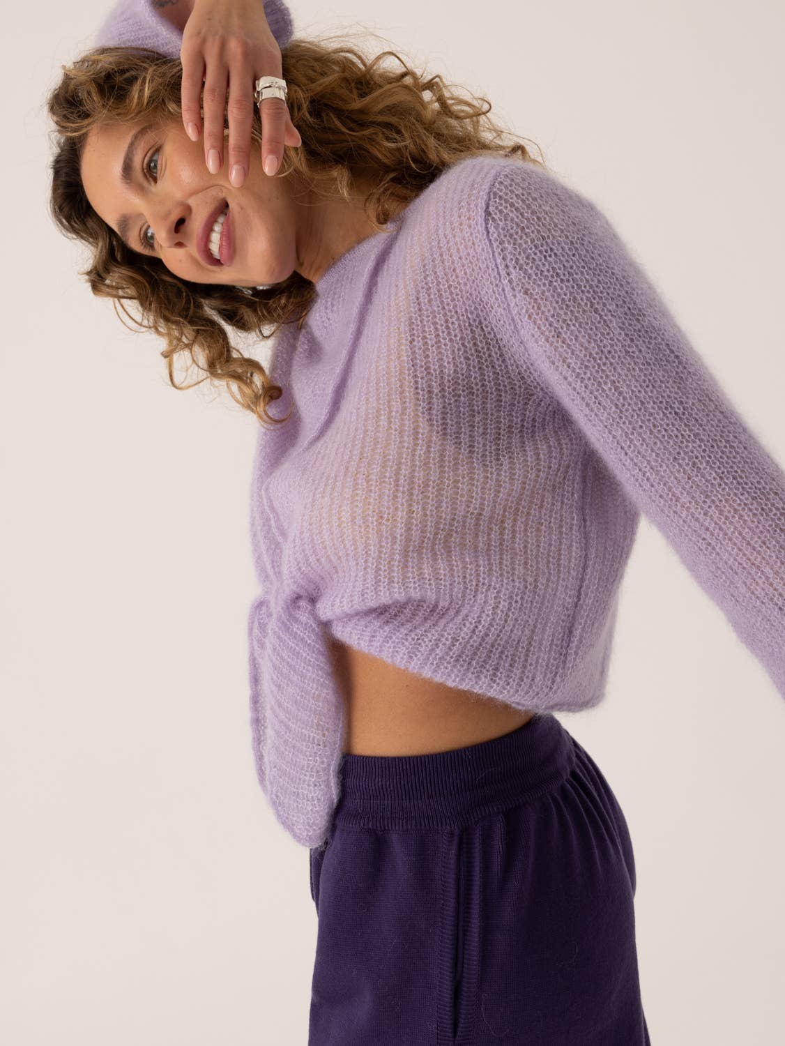 Skraistas: Lilac Silk & Mohair Cropped Cardigan : Lilac / S