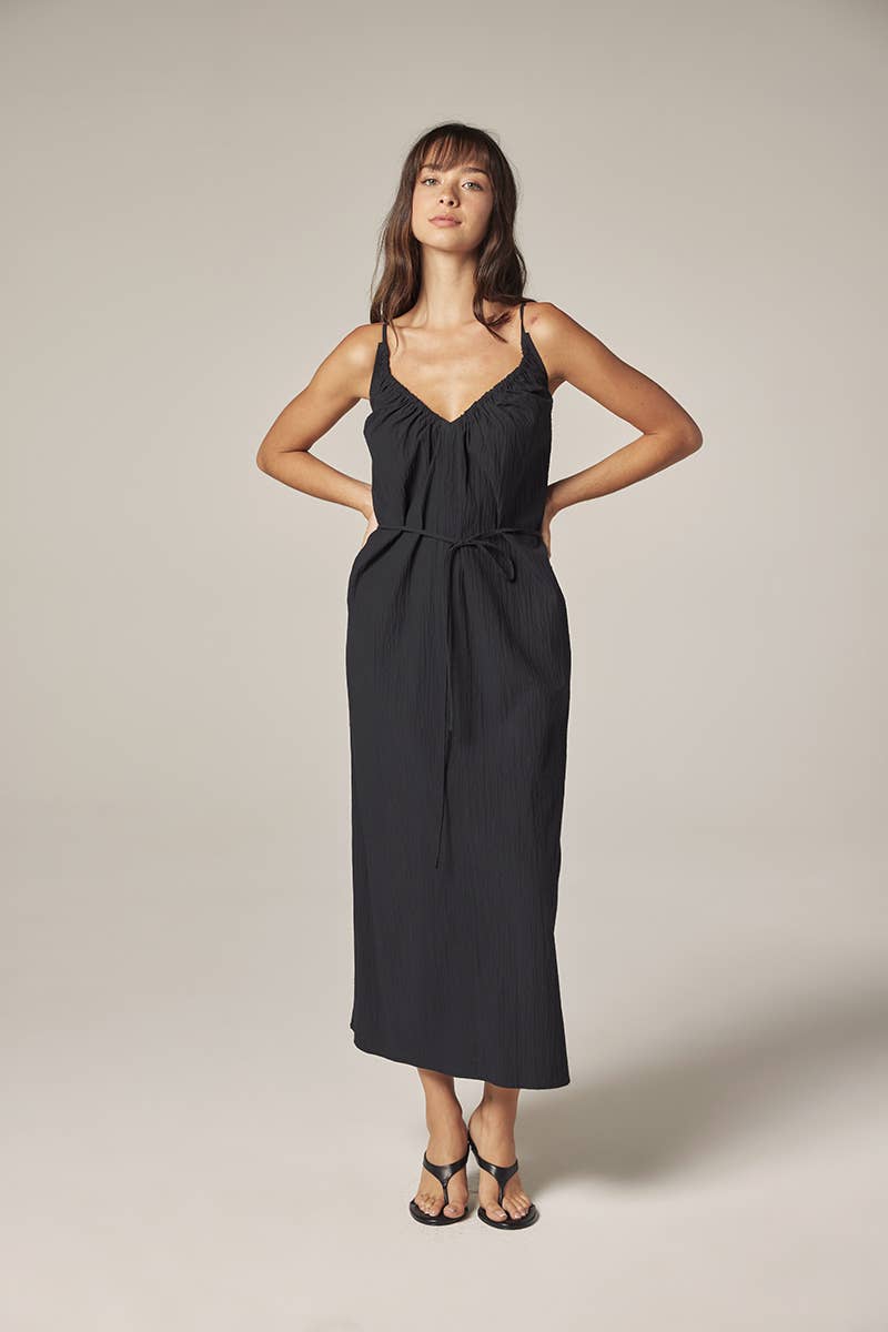Front Shirring Dress: Midnight / Solid