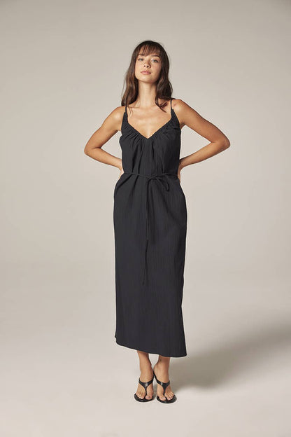 Front Shirring Dress: Midnight / Solid