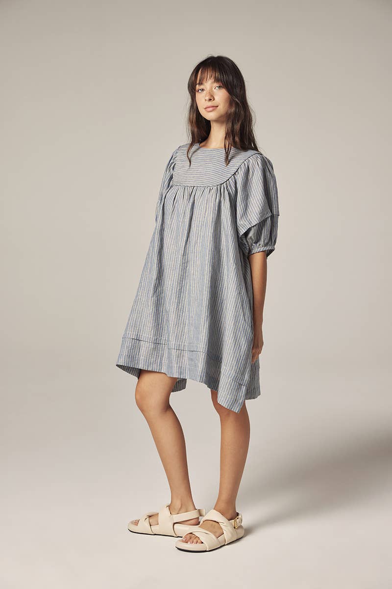 Yoke stripe dress: Lt Denim / Striped