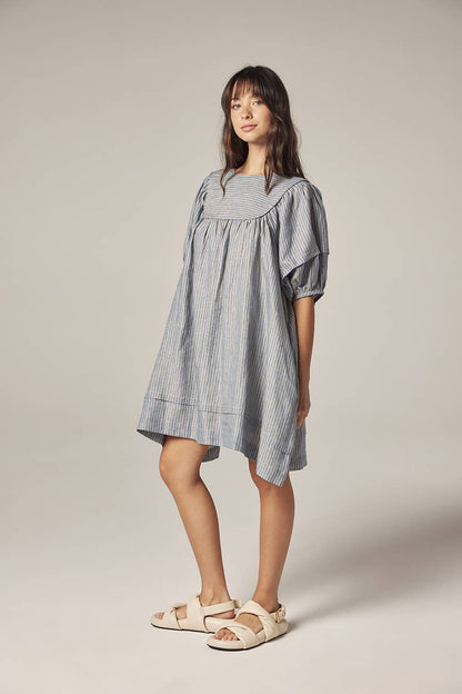 Yoke stripe dress: Lt Denim / Striped
