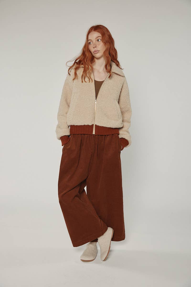 Wool blend ribbed short bomber jacket: Oatmeal / Solid