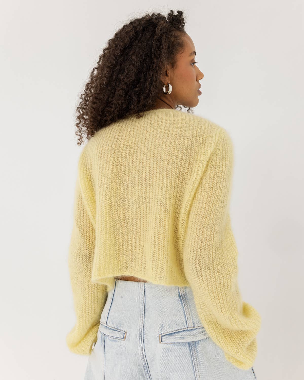 Skraistas: Butter Yellow Silk & Mohair Cropped Cardigan : Yellow
