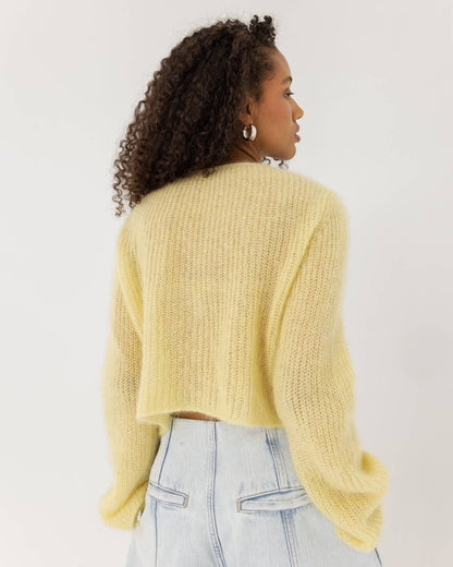 Skraistas: Butter Yellow Silk & Mohair Cropped Cardigan : Yellow