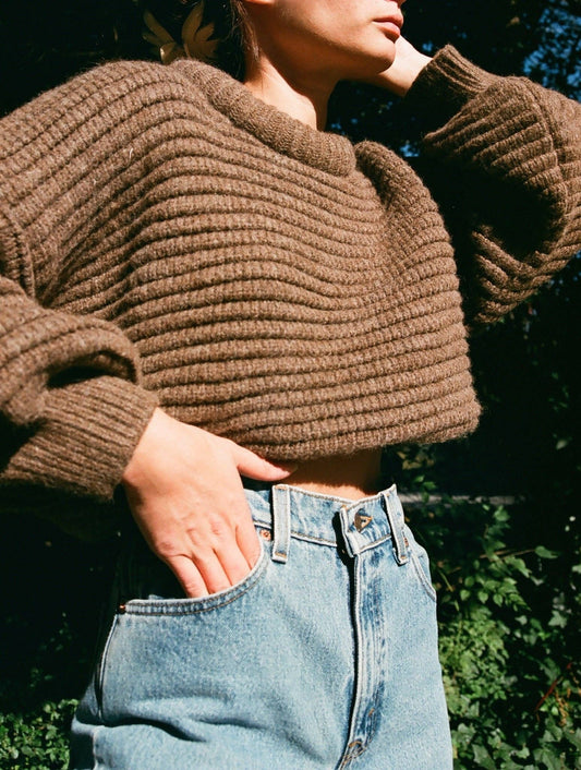 Romy Knitted Alpaca Balloon Sleeve Sweater: Umber / O/S