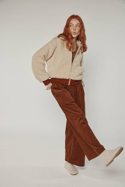 Wool blend ribbed short bomber jacket: Oatmeal / Solid