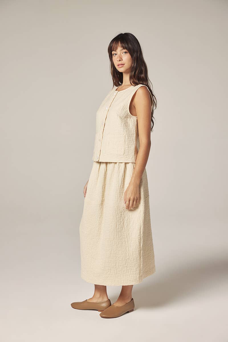 Botton down jacquard top: Cream / Solid