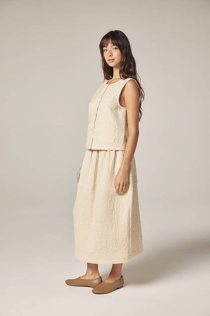Botton down jacquard top: Cream / Solid