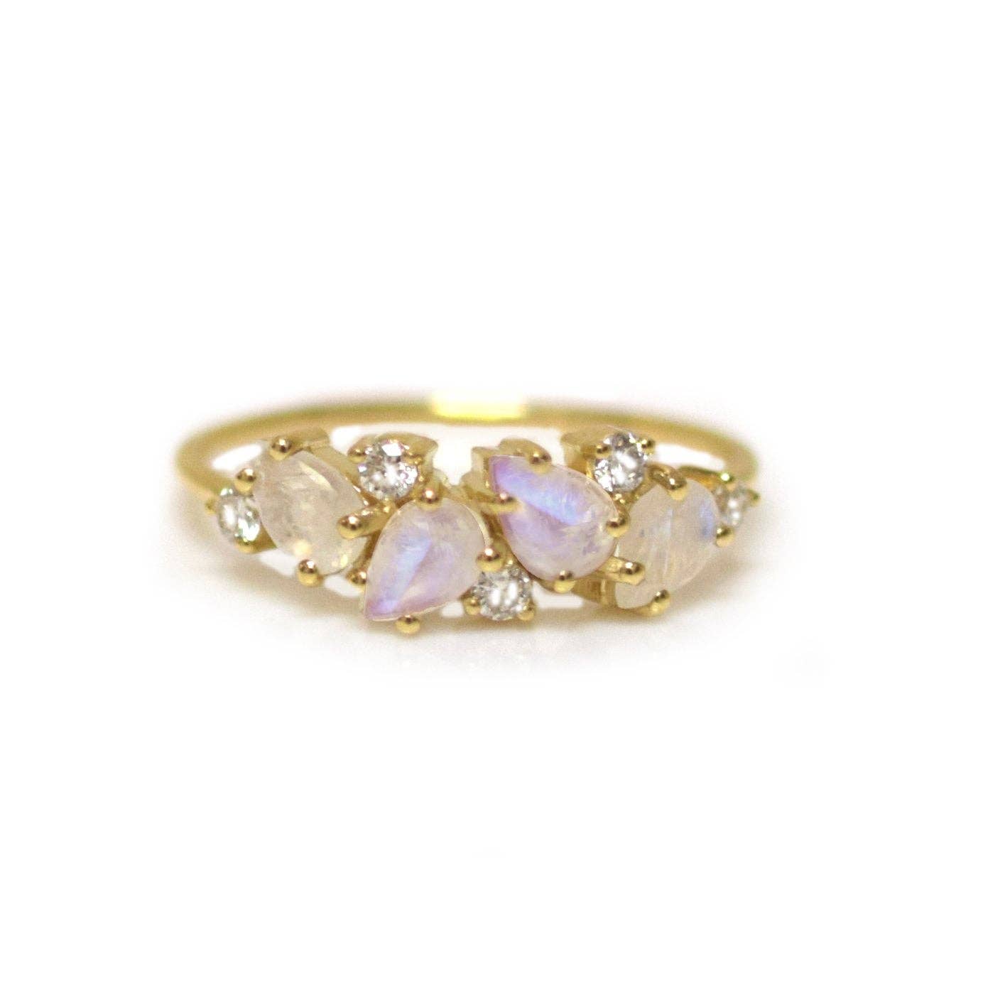 Solid 14kt Gold Rainbow Moonstone & Diamond : 6