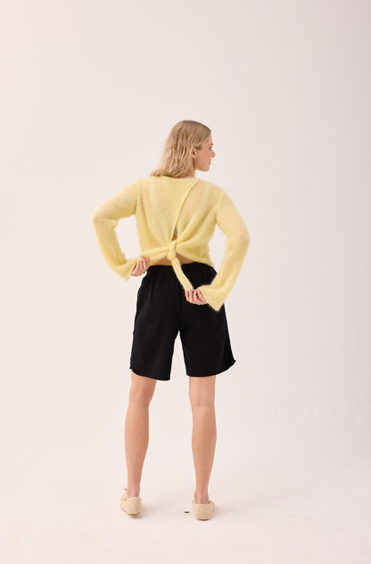 Skraistas: Butter Yellow Silk & Mohair Cropped Cardigan : Yellow