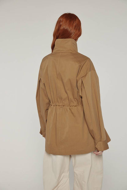 Tie waist utility jacket: Khaki / Solid