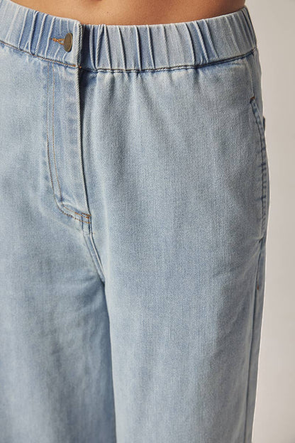 Wide leg elestic pants: Denim / Solid