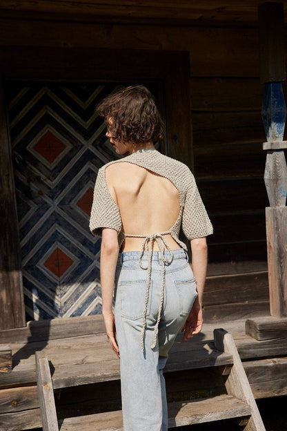 Lake Galvė Top: Handmade Linen & Cotton Crop Top: Natural Linen
