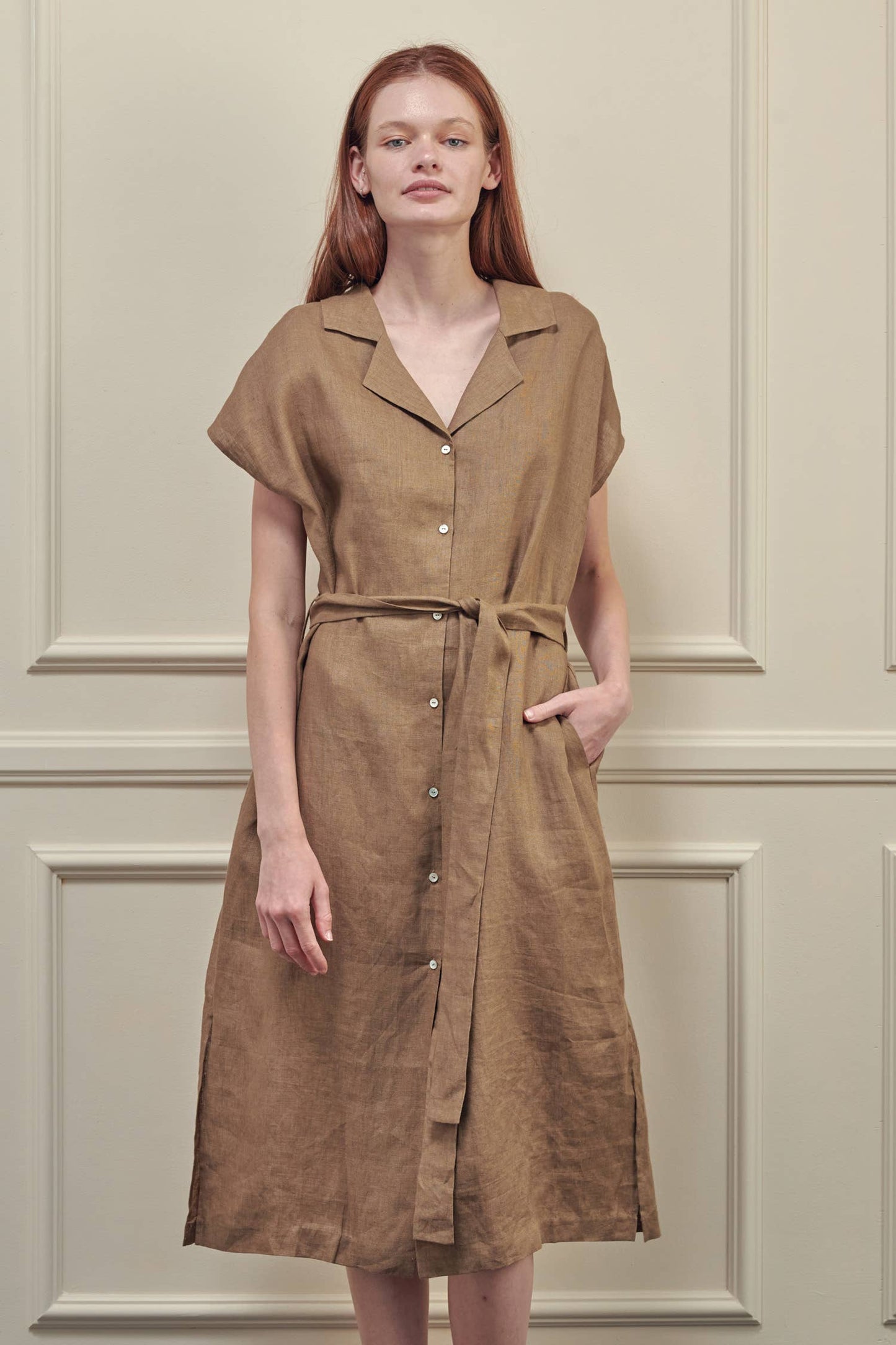 Button-down shirts dress: Mocha / 100% Linen