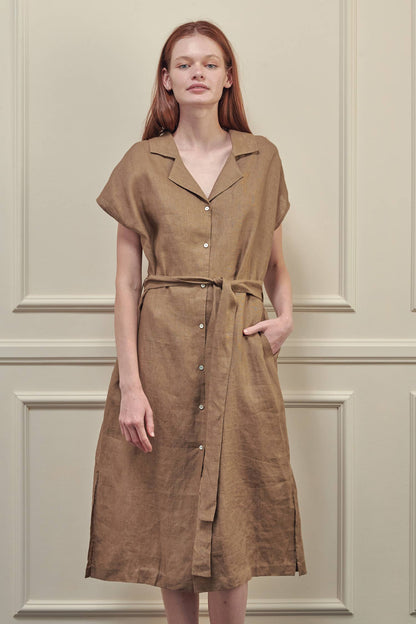 Button-down shirts dress: Mocha / 100% Linen
