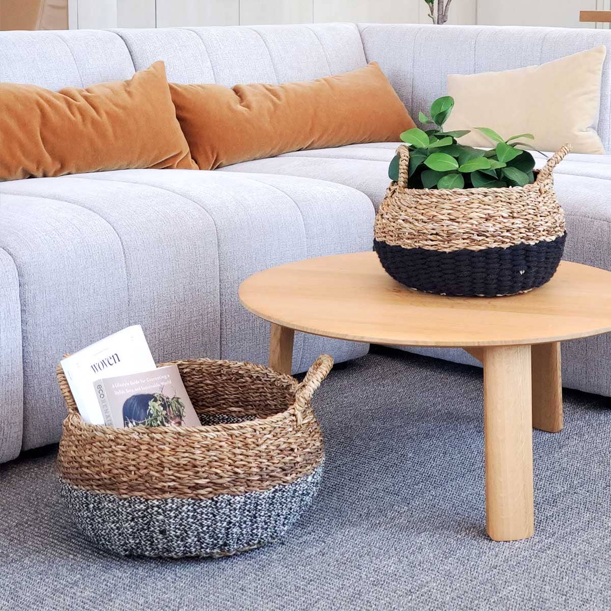 Handwoven Wicker Storage l Ula Floor Basket-Black large