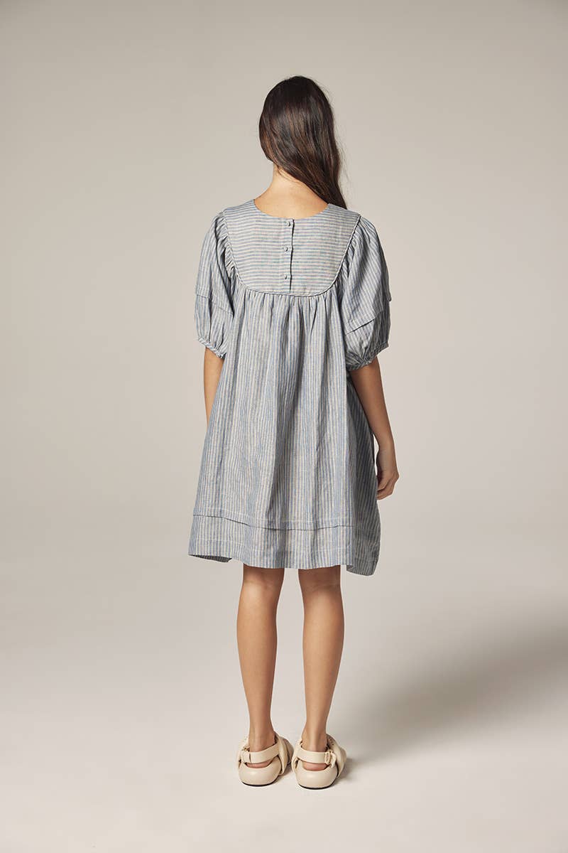 Yoke stripe dress: Lt Denim / Striped
