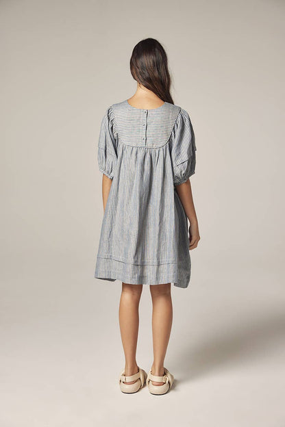Yoke stripe dress: Lt Denim / Striped