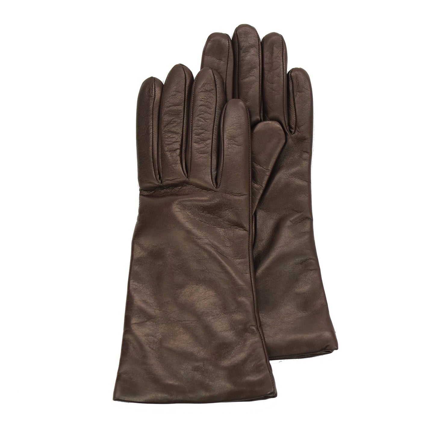 MADE IN ITALY 9" LEATHER GLOVES WITH CASHMERE LINING: BLACK / 7.5