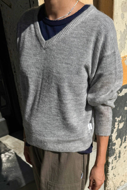 Matthew V-Neck Mohair Sweater Icy Grey